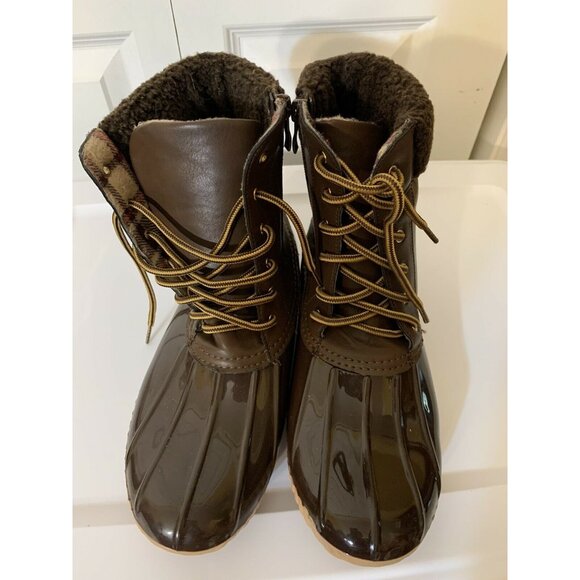 H2K Woman’s Duck Boots Shoes Sz 10 Brown Zip Lace-up waterproof - Picture 5 of 10